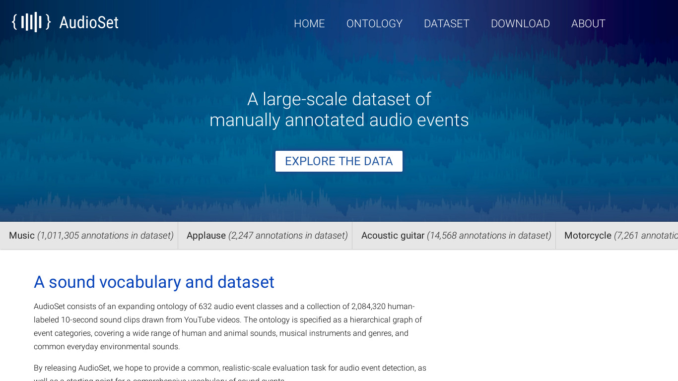 AudioSet by Google Landing page