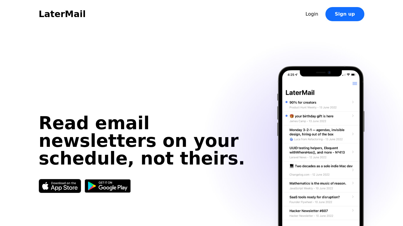 LaterMail Landing page