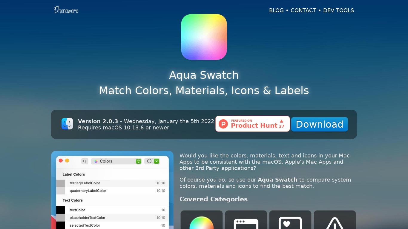 Aqua Swatch Landing page