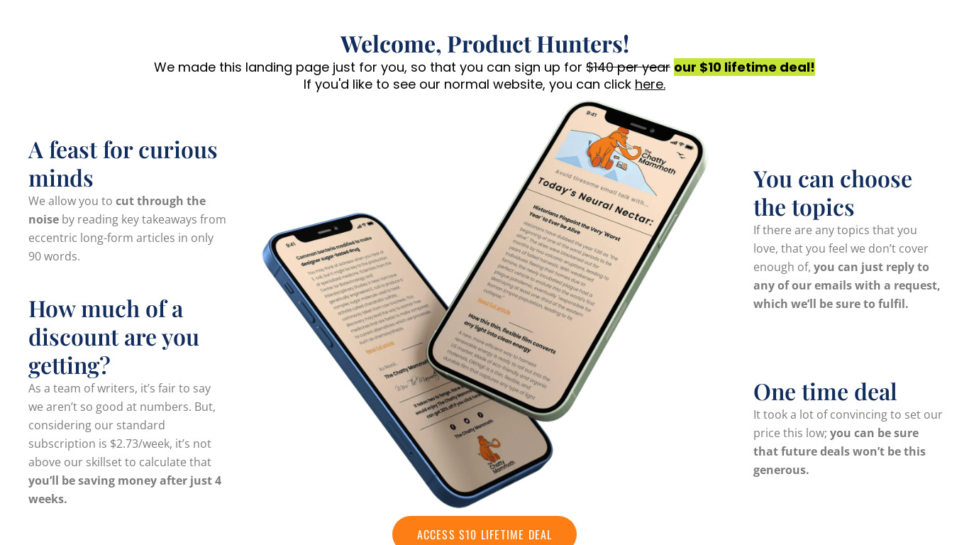 The Chatty Mammoth Landing page
