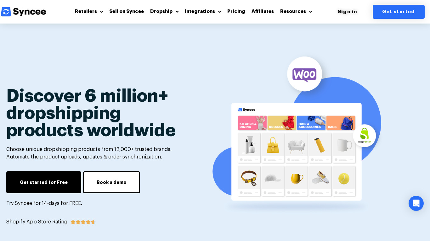 Syncee Landing page
