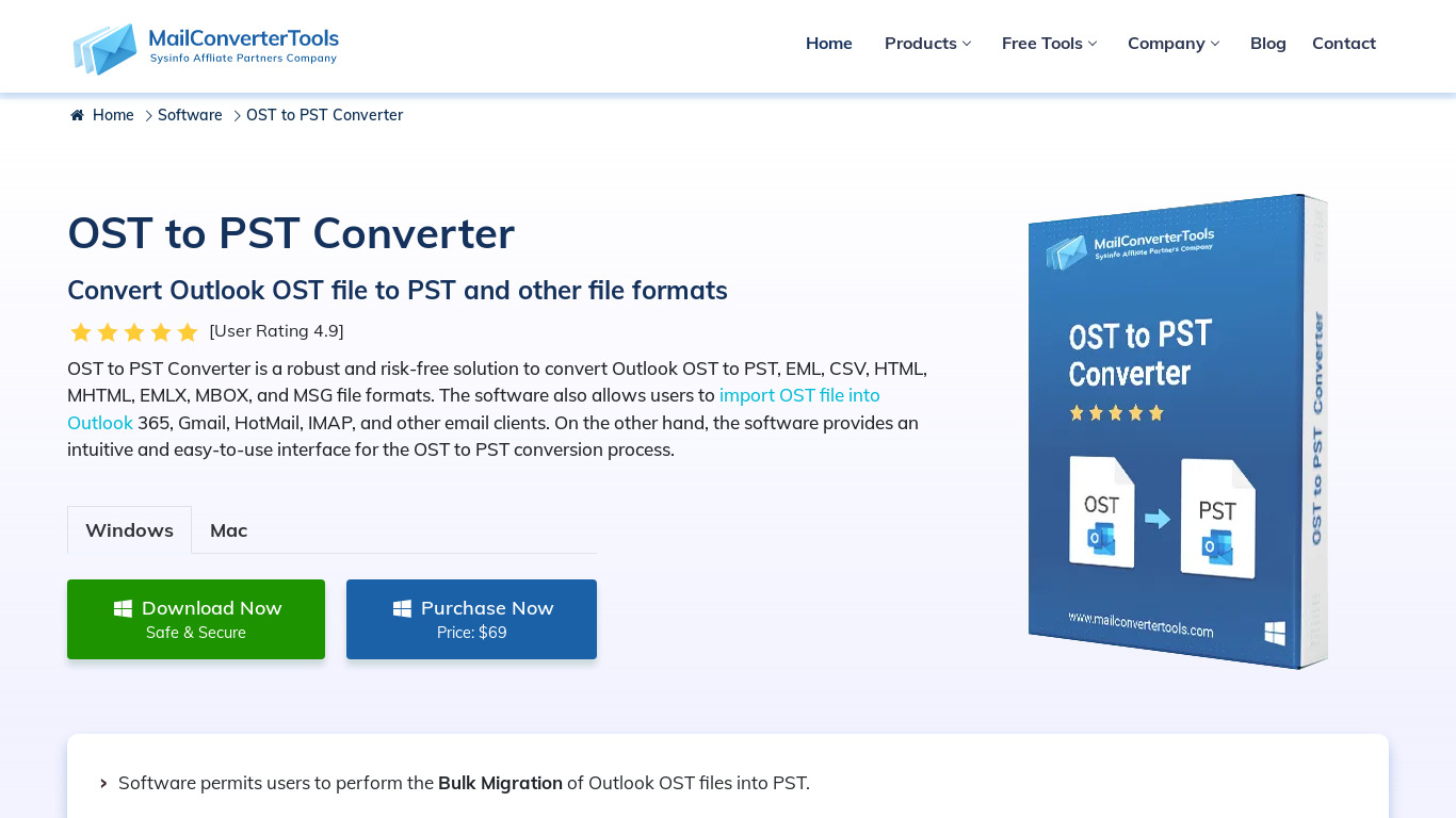 MailConverterTools MCT OST to PST Landing page