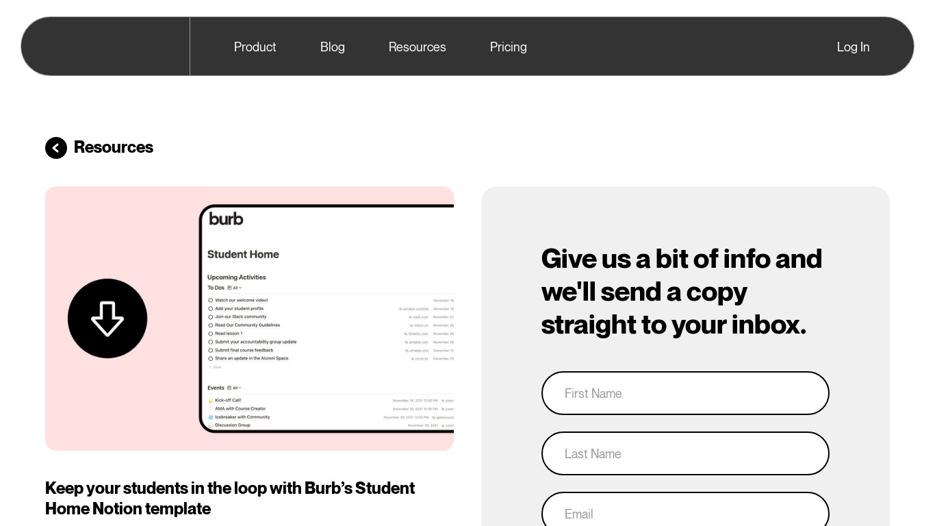 Student Home by Burb Landing page