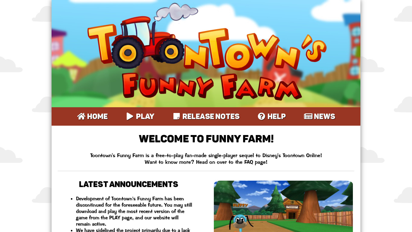 Toontown's Funny Farm Landing page