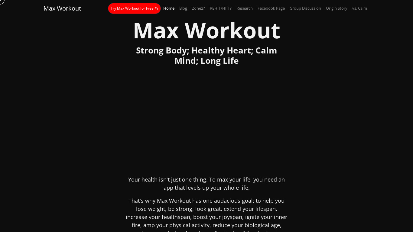 Max reHIT Workout Landing page