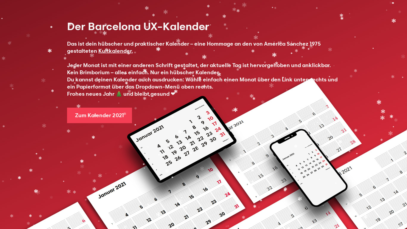 Barcelona UX-Kalender Landing page