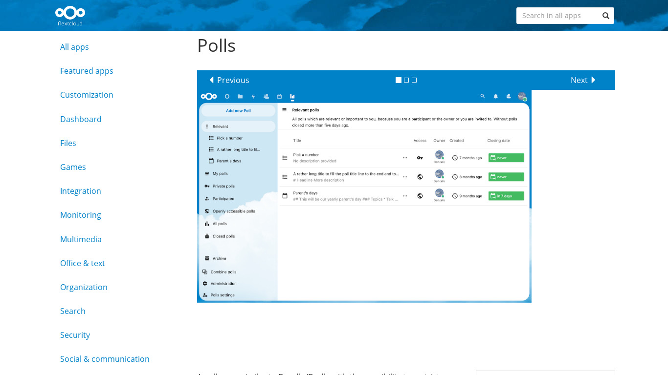 Nextcloud Polls Landing page