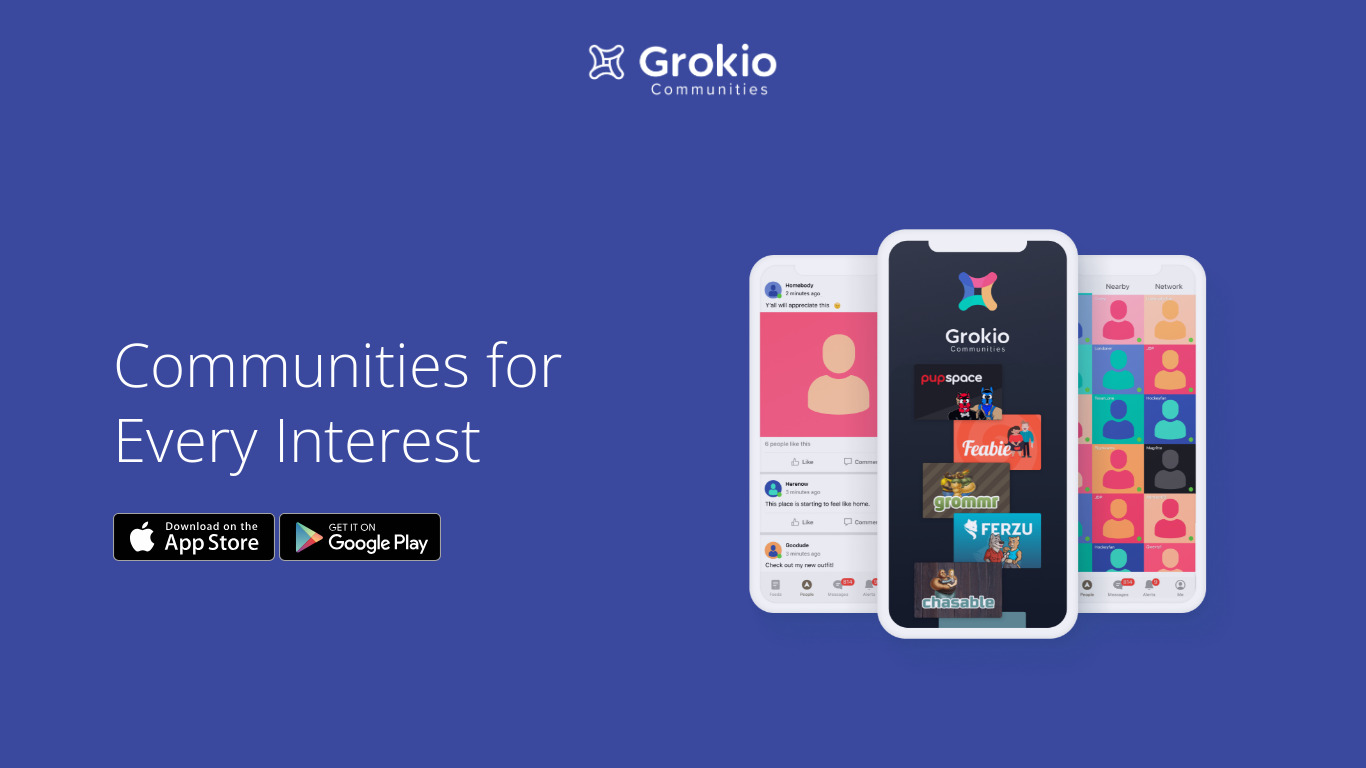 Grokio Communities Landing page