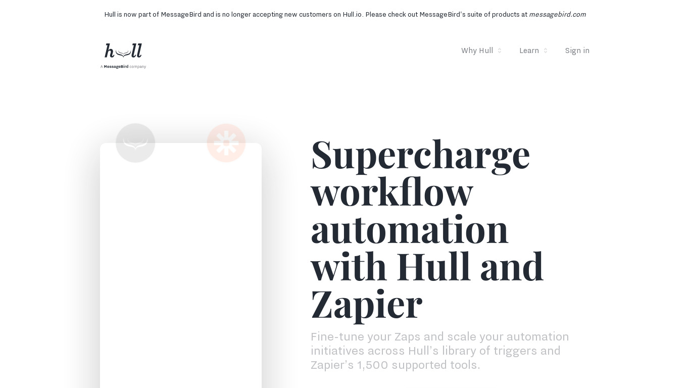 Hull for Zapier Landing page