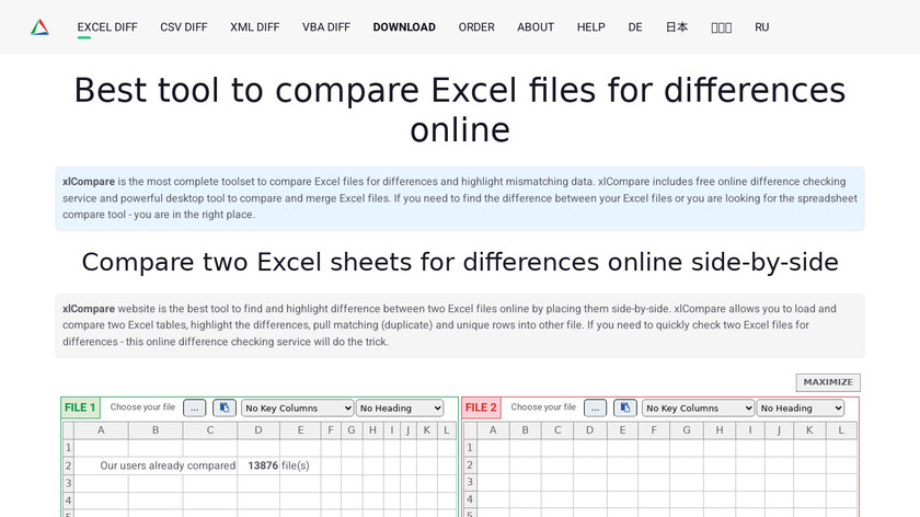 xlCompare Landing Page