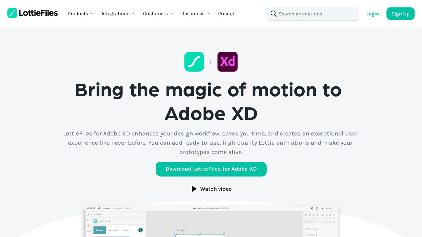 LottieFiles for Adobe XD Landing page