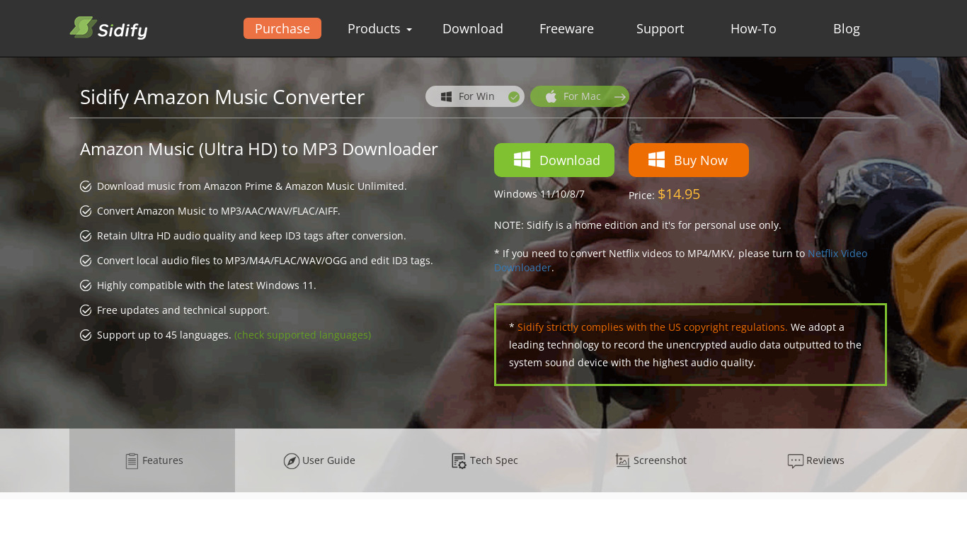Sidify Amazon Music Converter Landing page