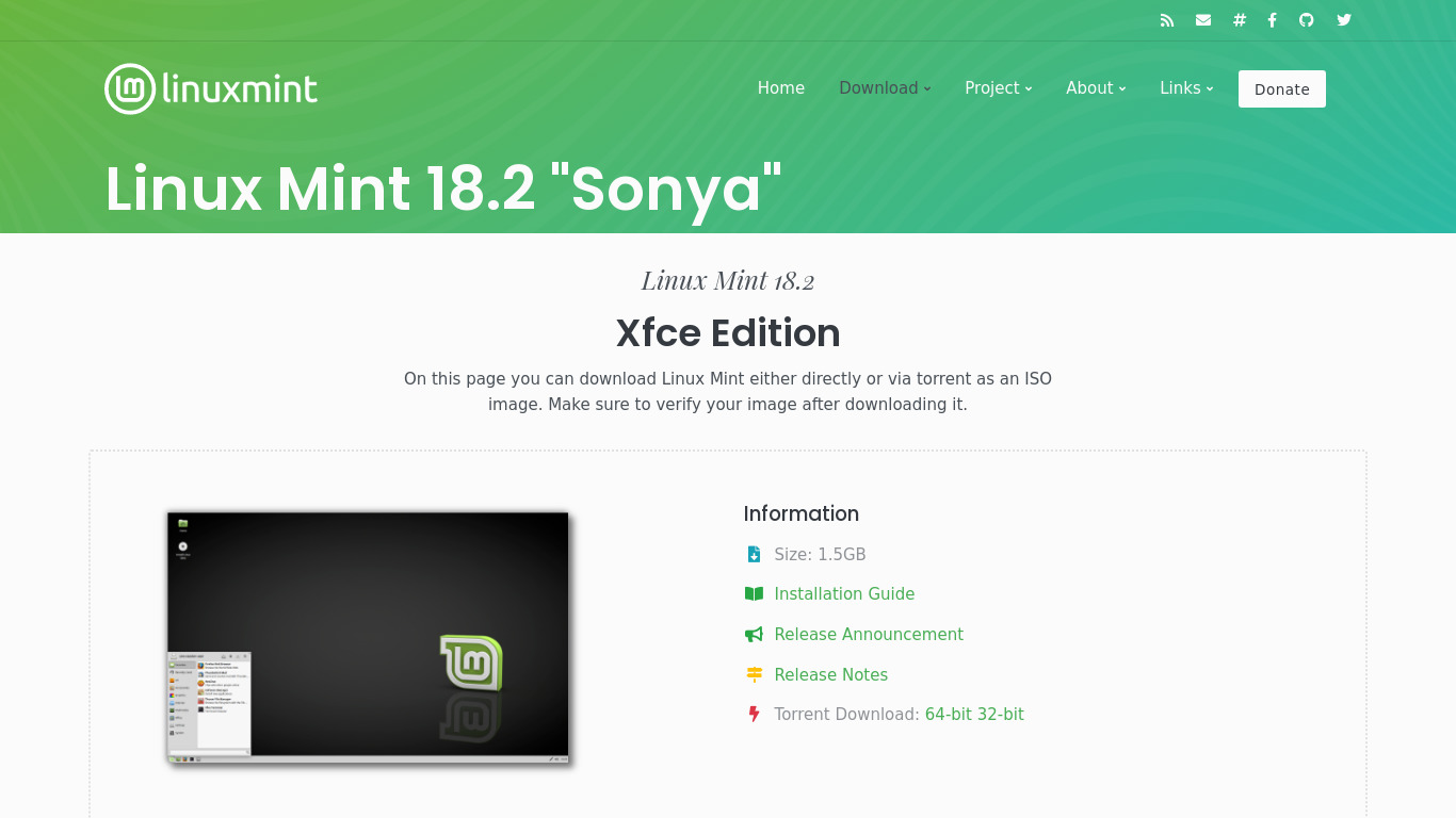 Linux Mint Xfce Edition Landing page