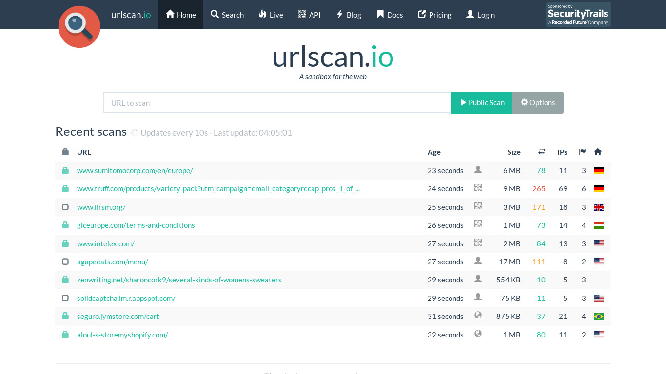 URLscan.io Landing page