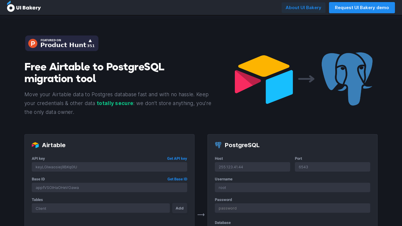 Airtable-to-PostgreSQL Migration Tool Landing page