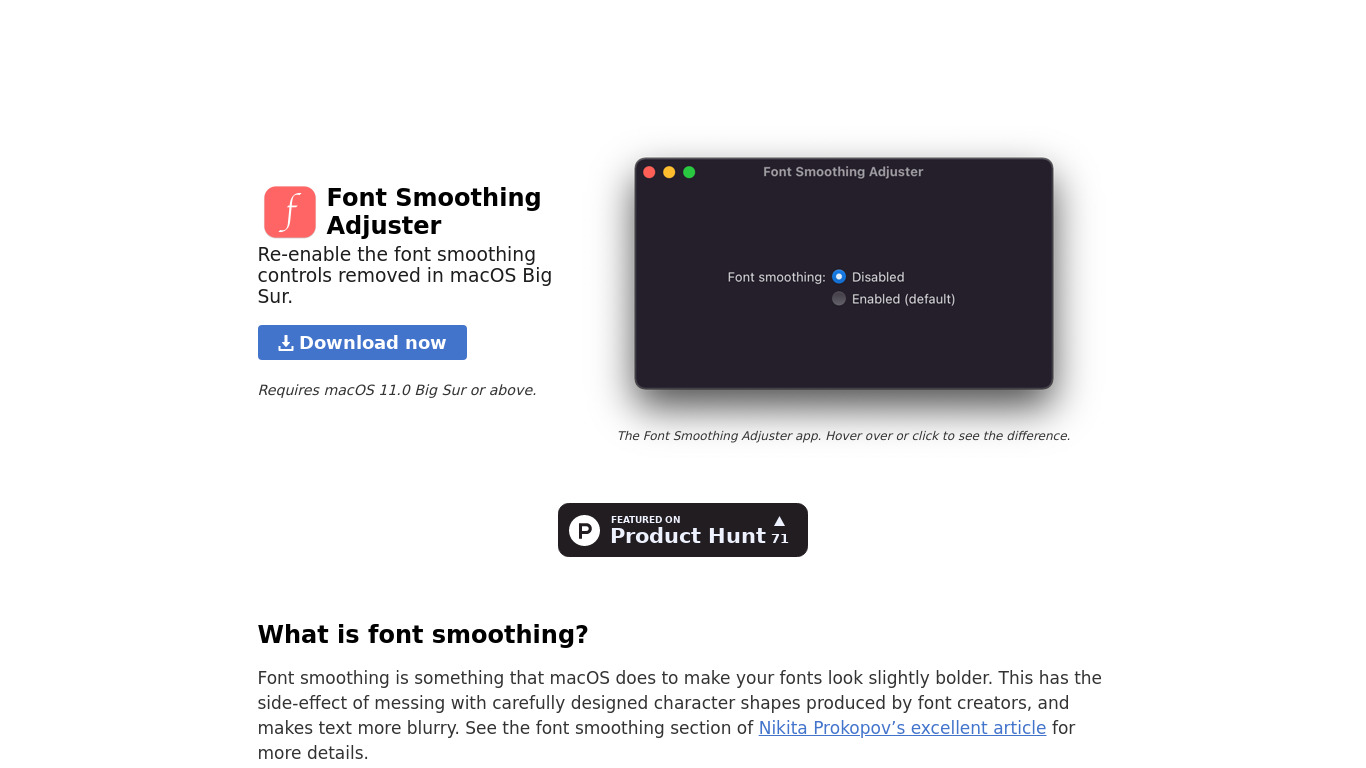 Font Smoothing Adjuster Landing page