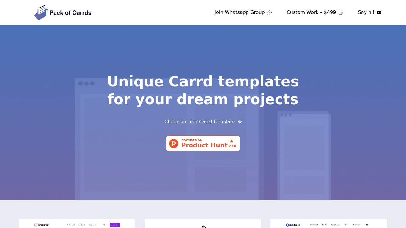 Pack Of Carrds Landing page