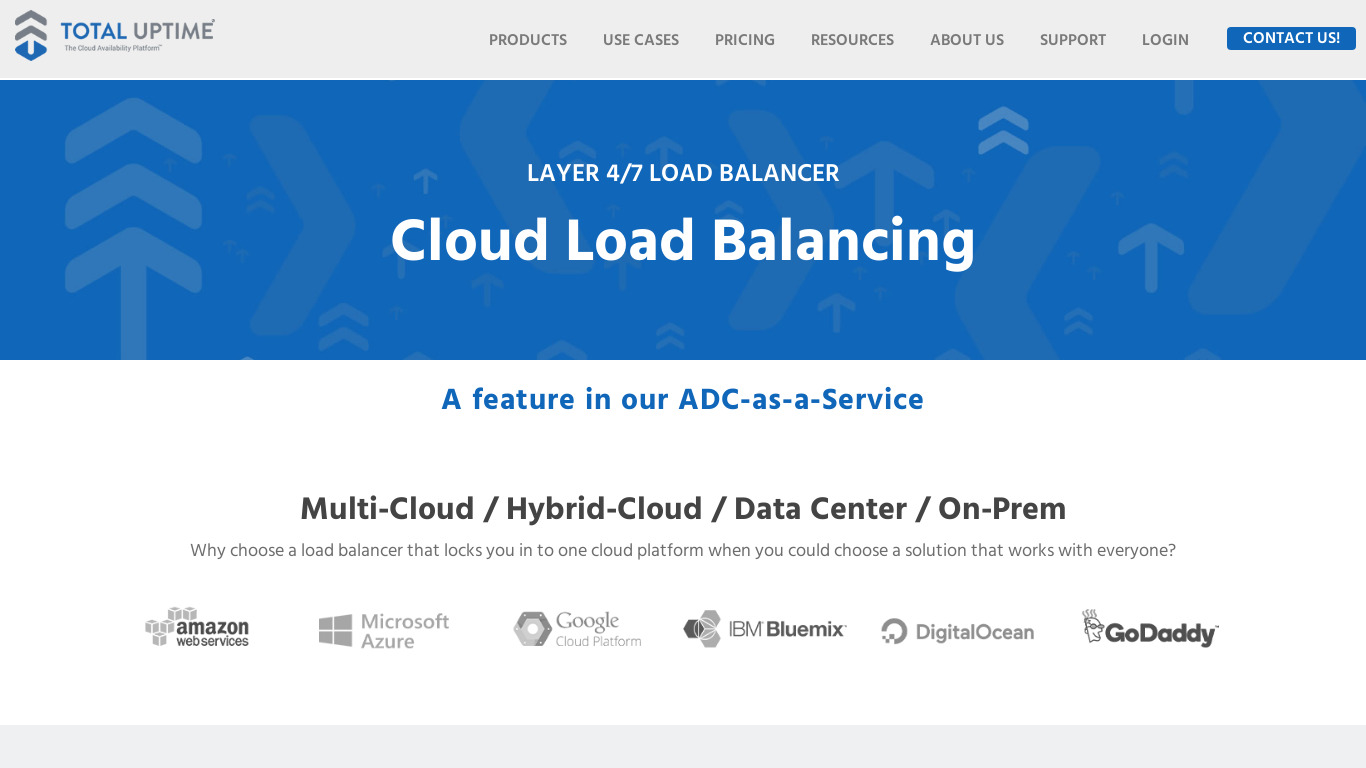 Total Uptime Cloud Load Balancer Landing page