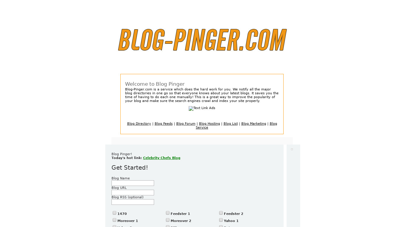 PingMyBlog Landing page