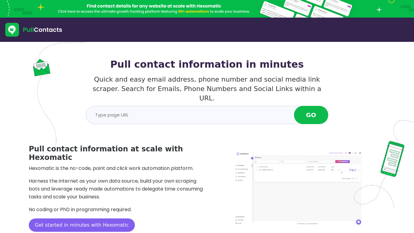 PullContacts Landing page