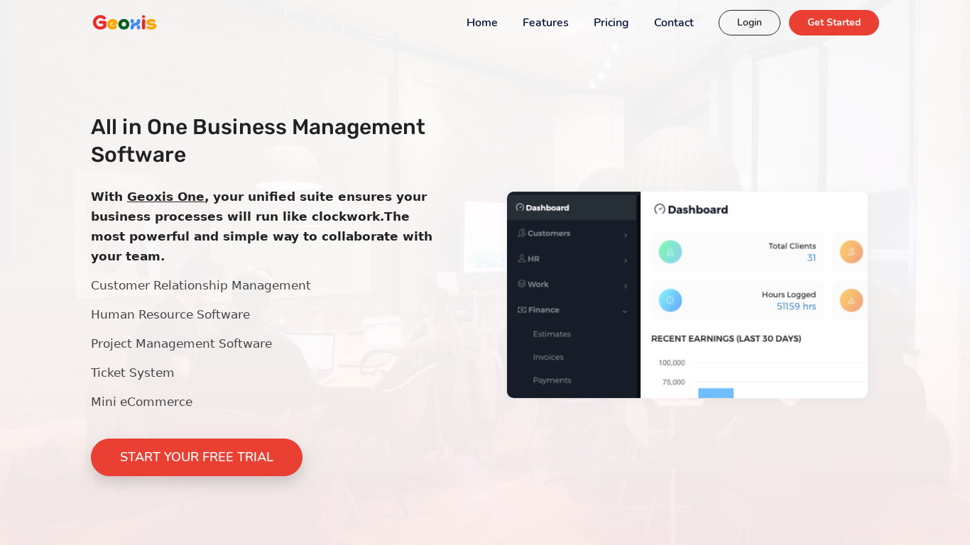 Geoxis ONE Landing page