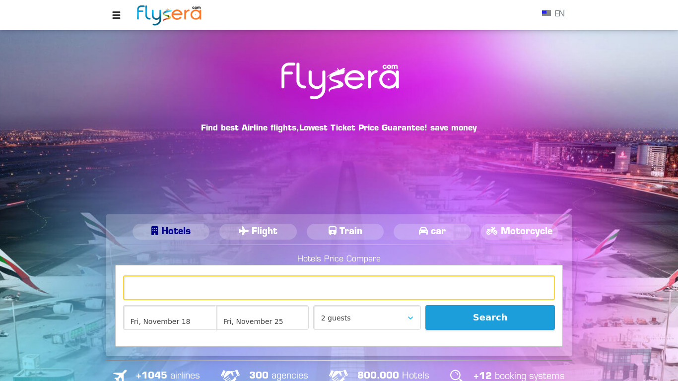 Flysera Booking Landing page