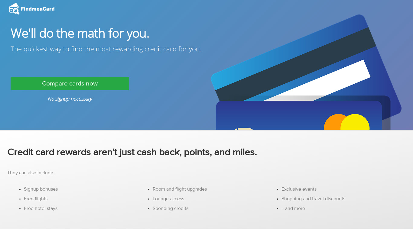 Find Me a Card Landing page