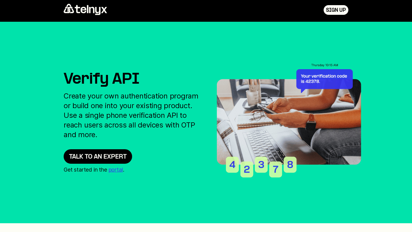 Verify API by Telnyx Landing page