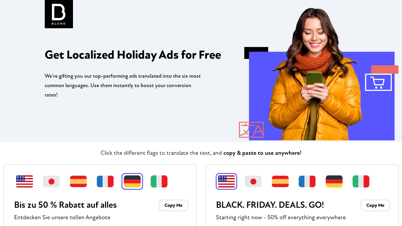 BLEND Multilingual Ad Copy Landing page