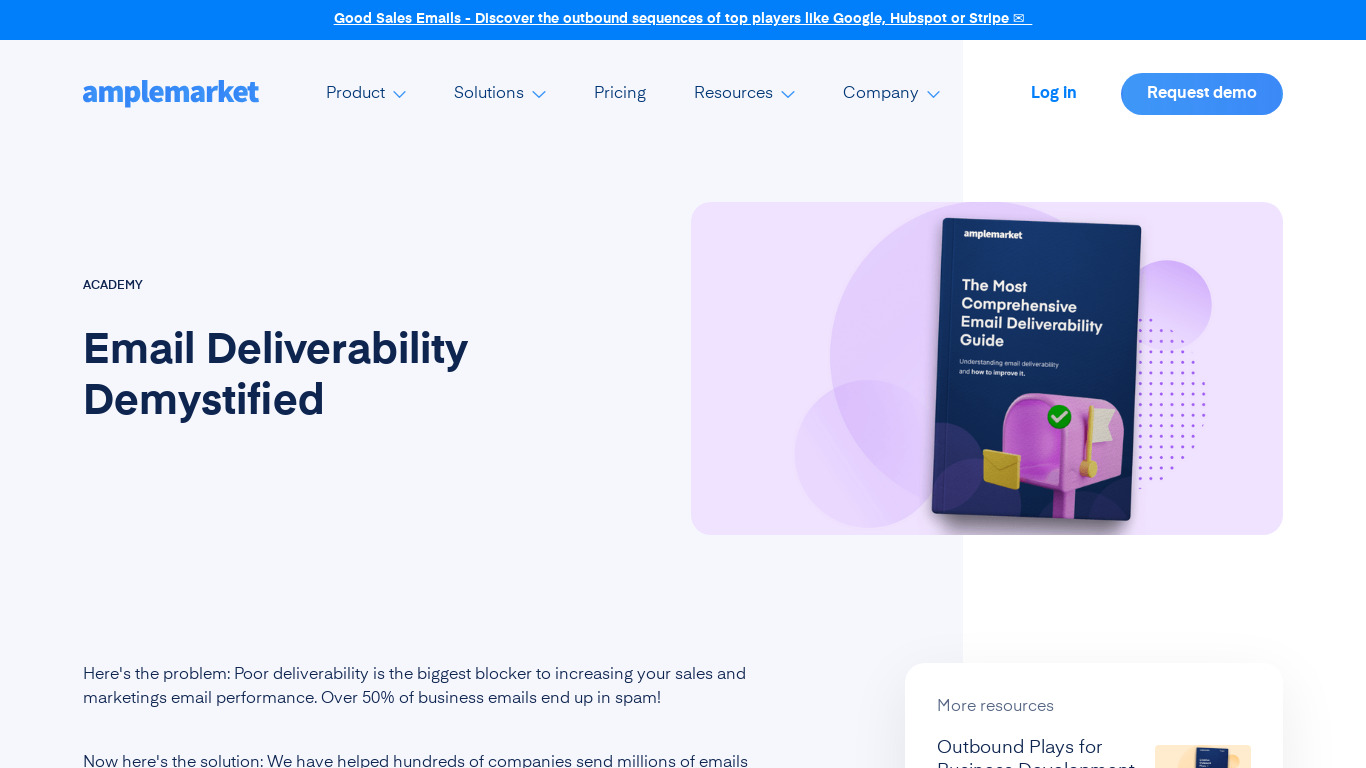 The Sales Email Deliverability Guide Landing page