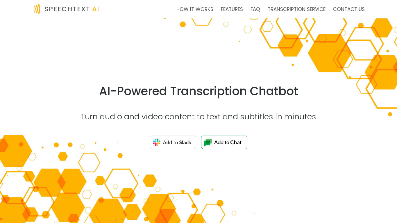 AI Transcriber Bot for Slack Landing page