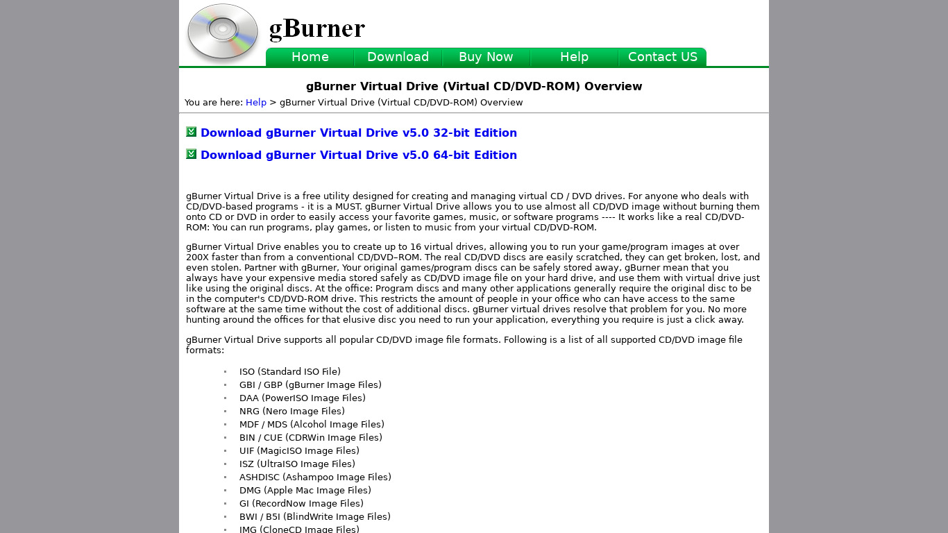 gBurner Virtual Drive Landing page