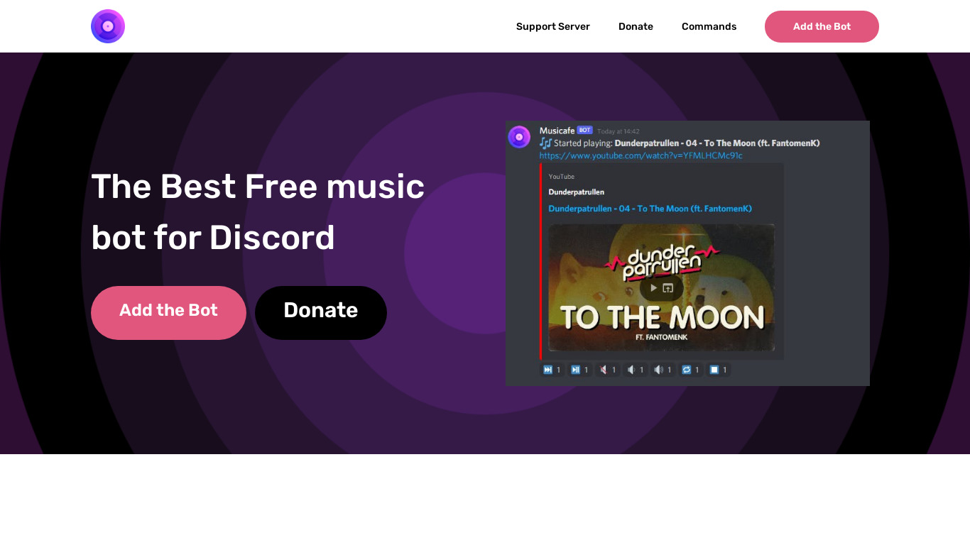 Musicafe for Discord Landing page