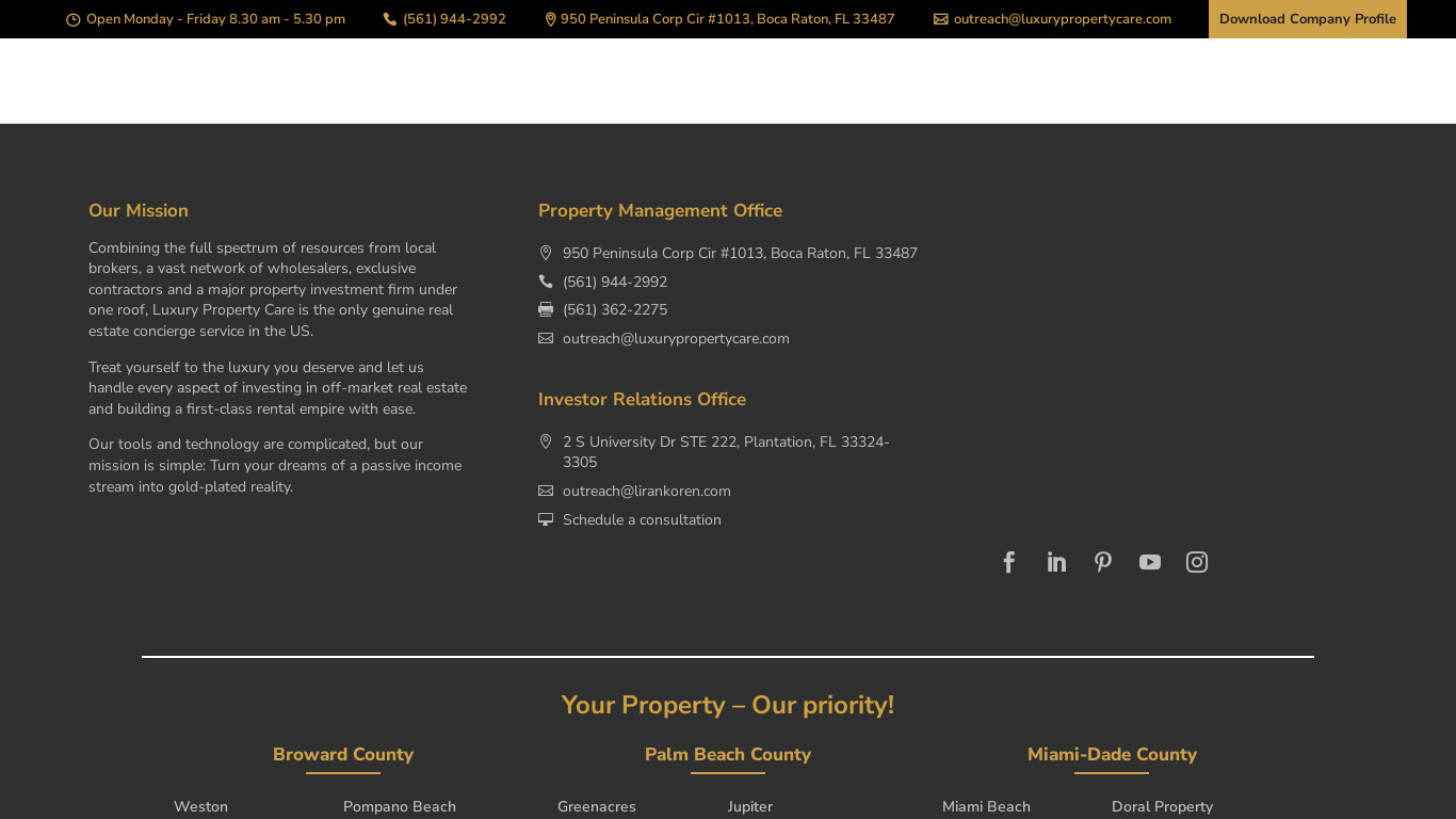 Luxury Property Care Landing page