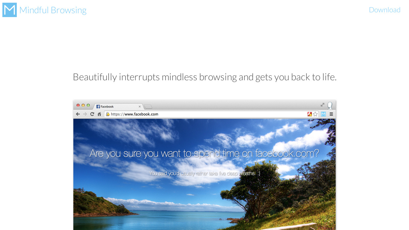 Mindful Browsing Landing page