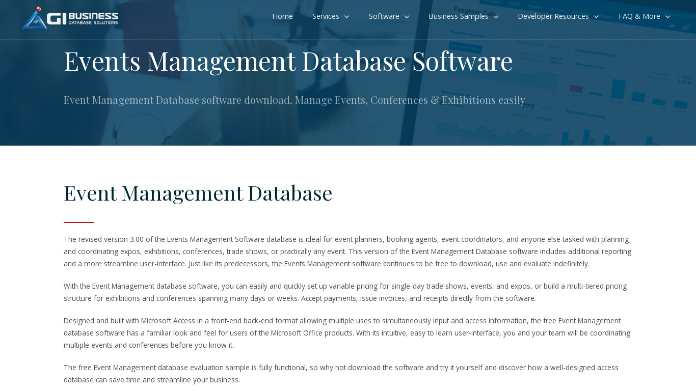 Event Management Database Landing page