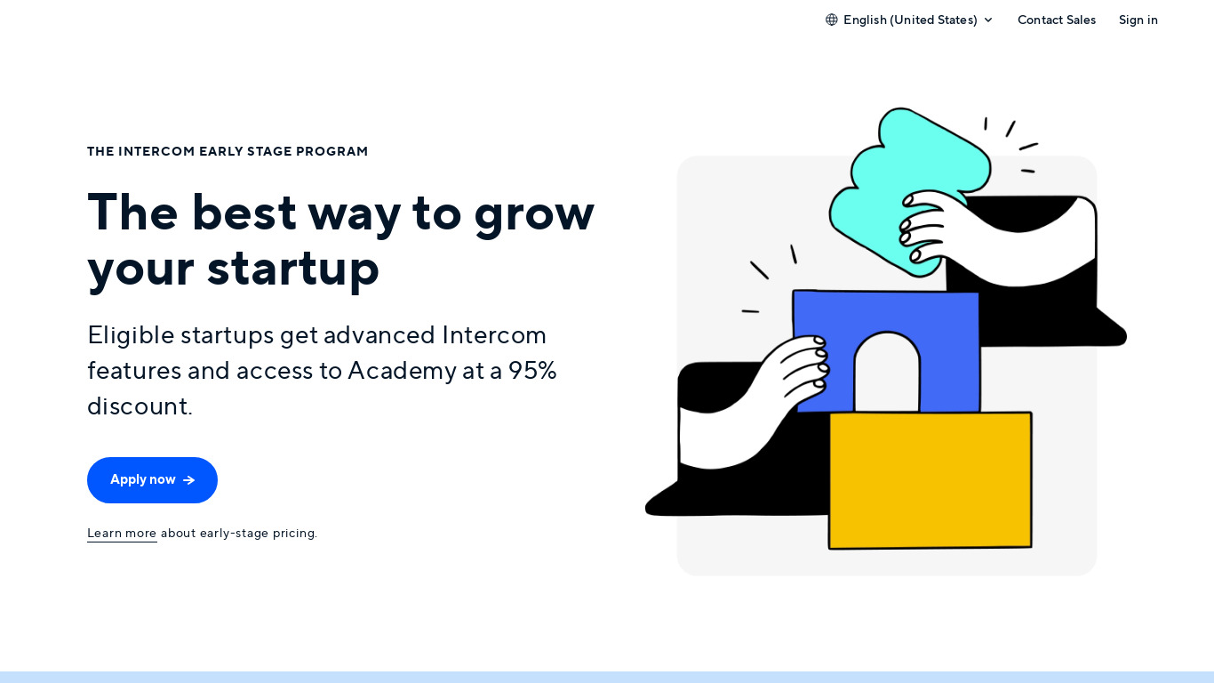 Intercom for startups Landing page