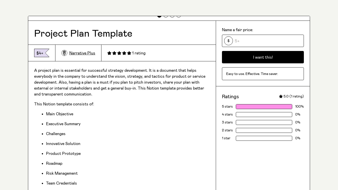 Project Plan Notion Template Landing page