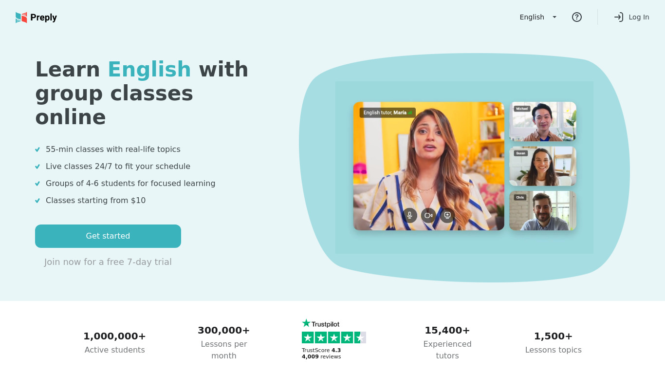 Preply English Group Classes Landing page