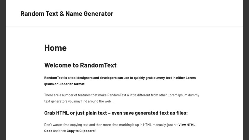 randomtext.me Landing Page