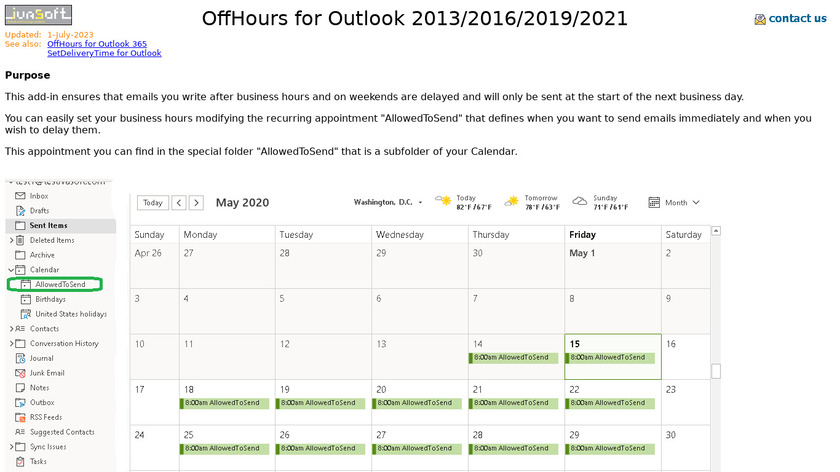 OffHours for Outlook Landing Page