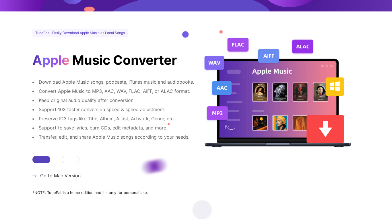 TunePat Apple Music Converter Landing page
