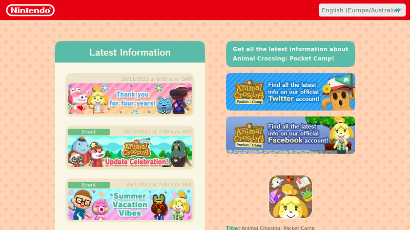 Animal Crossing: Pocket Camp Landing Page