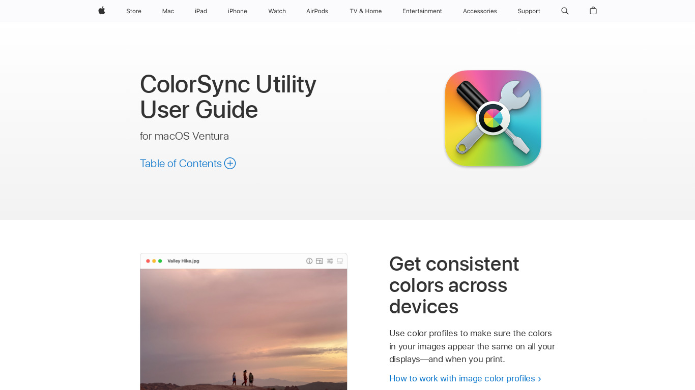 ColorSync Utility Landing page
