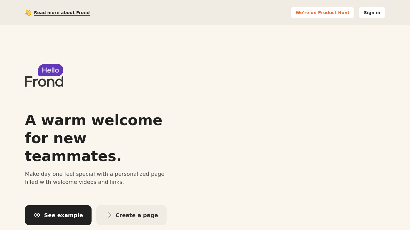 Frond Hello Landing page