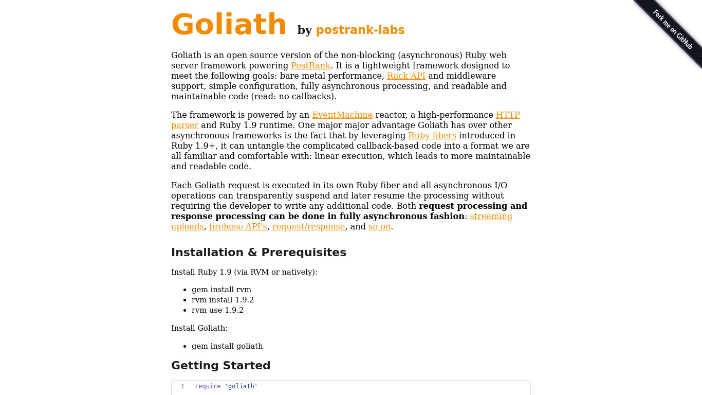 Goliath Landing page