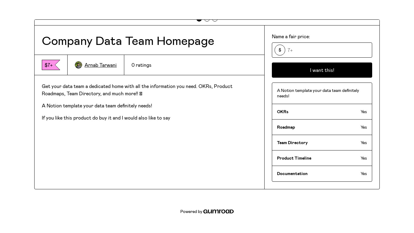 Company Data Team Homepage Landing page