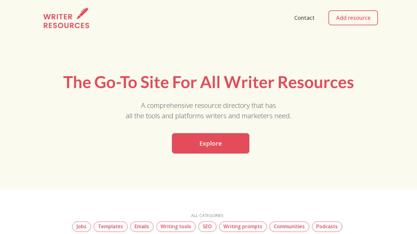 Writer Resources Landing page