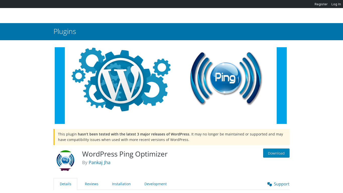 WordPress Ping Optimizer Landing page