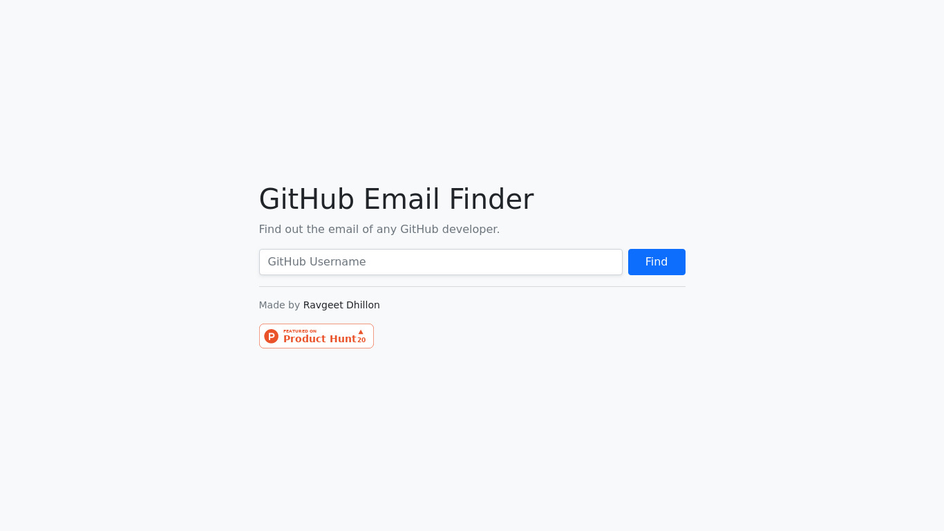 GitHub Email Finder Landing page